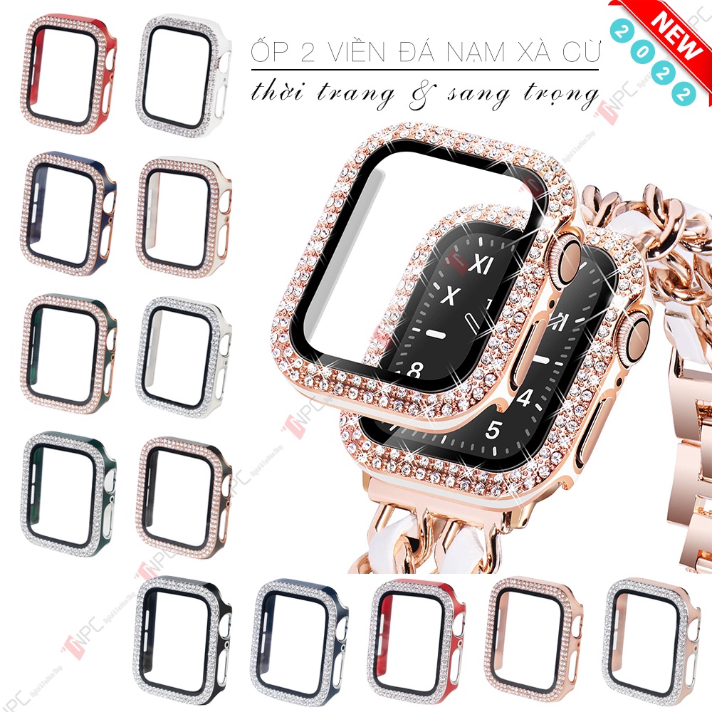 Ốp Kính Cường Lực Đính Đá Nạm Xà Cừ dành cho Series 7 SE 6 5 4 kích cỡ 40mm 44mm 41mm 45mm