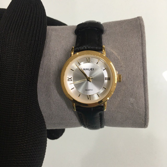 Đồng hồ Halei nữ mặt tròn kim loại dây da chống nước