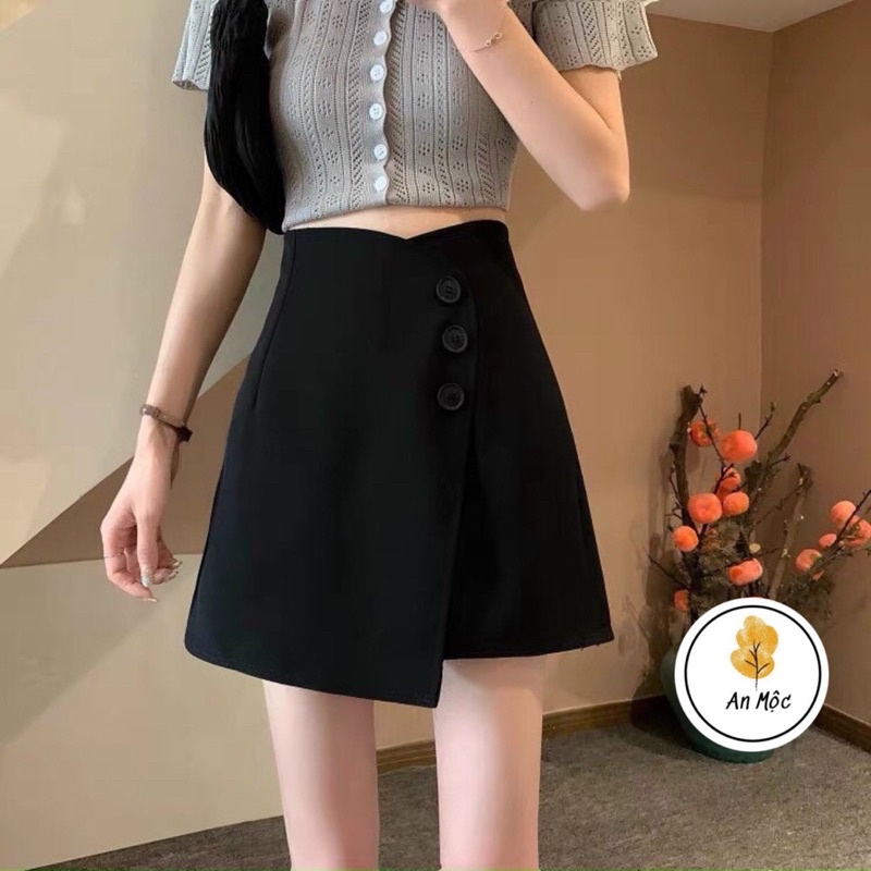 [AN MỘC] Quần đùi váy vạt chép phối 3 khuy dọc hông duyên dáng cho nữ