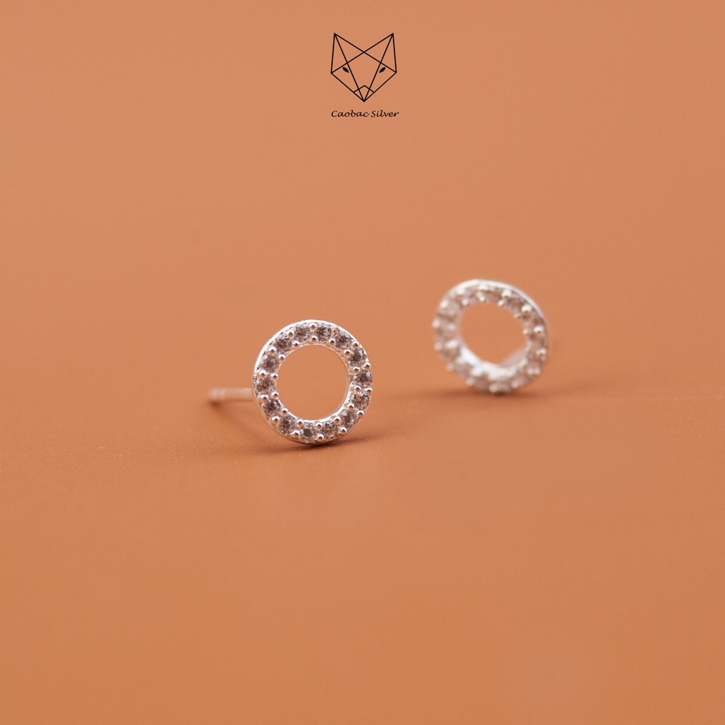 Khuyên Bạc Ta Đính Đá S925 Cao Cấp CaoBac Silver Tròn Rỗng Đá Đơn Giản, Dễ Thương Cho Bạn Gái Thanh Lịch