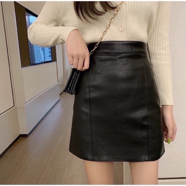 Chân Váy Da Chữ A Lưng Siêu Cao Hàn Quốc