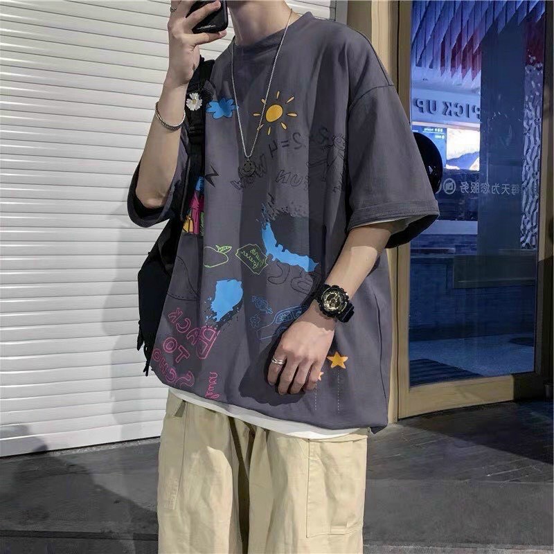 Áo Thun Nam Cổ tròn Tay Lỡ Form Rộng Chất Cotton Mịn Mát Hình In Sịn Sò Mặc Đẹp Thời Trang NEW UNISEX