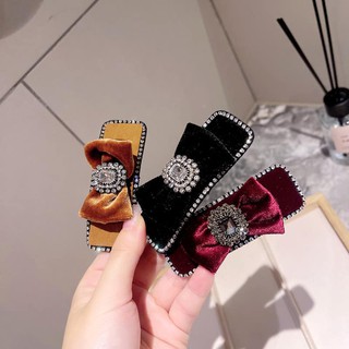 Kẹp mái bật nơ nhung đính đá