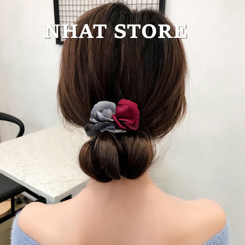 Dây cột tóc, dây uốn tóc cho nữ hoạ tiết hoa hồng đính ngọc nhân tạo phong cách Hàn Quốc (có video thật) - Cột tóc CT03