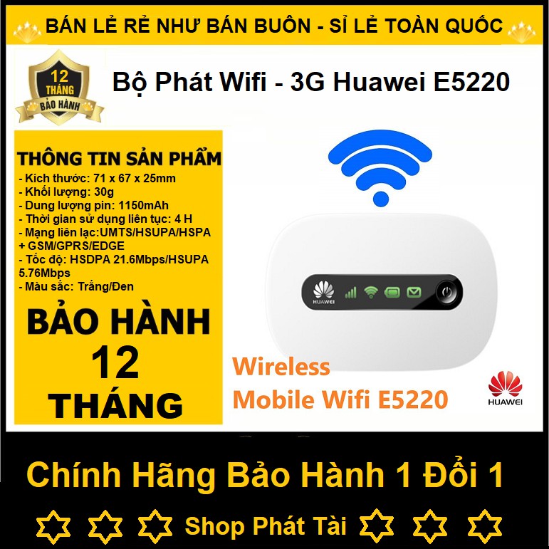 Bộ Phát Từ Sim 3G 4G, Ra Wifi Dùng Được Nhiều Điện Thoại - Huawei E5220 Hàng chính hãng