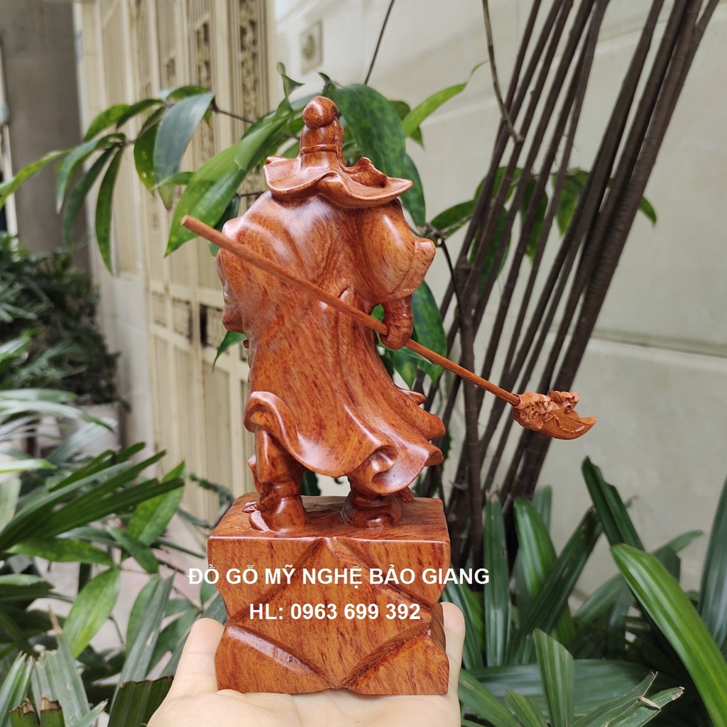 Tượng quan công quan vân trường gỗ hương cao 20 cm đế rồng