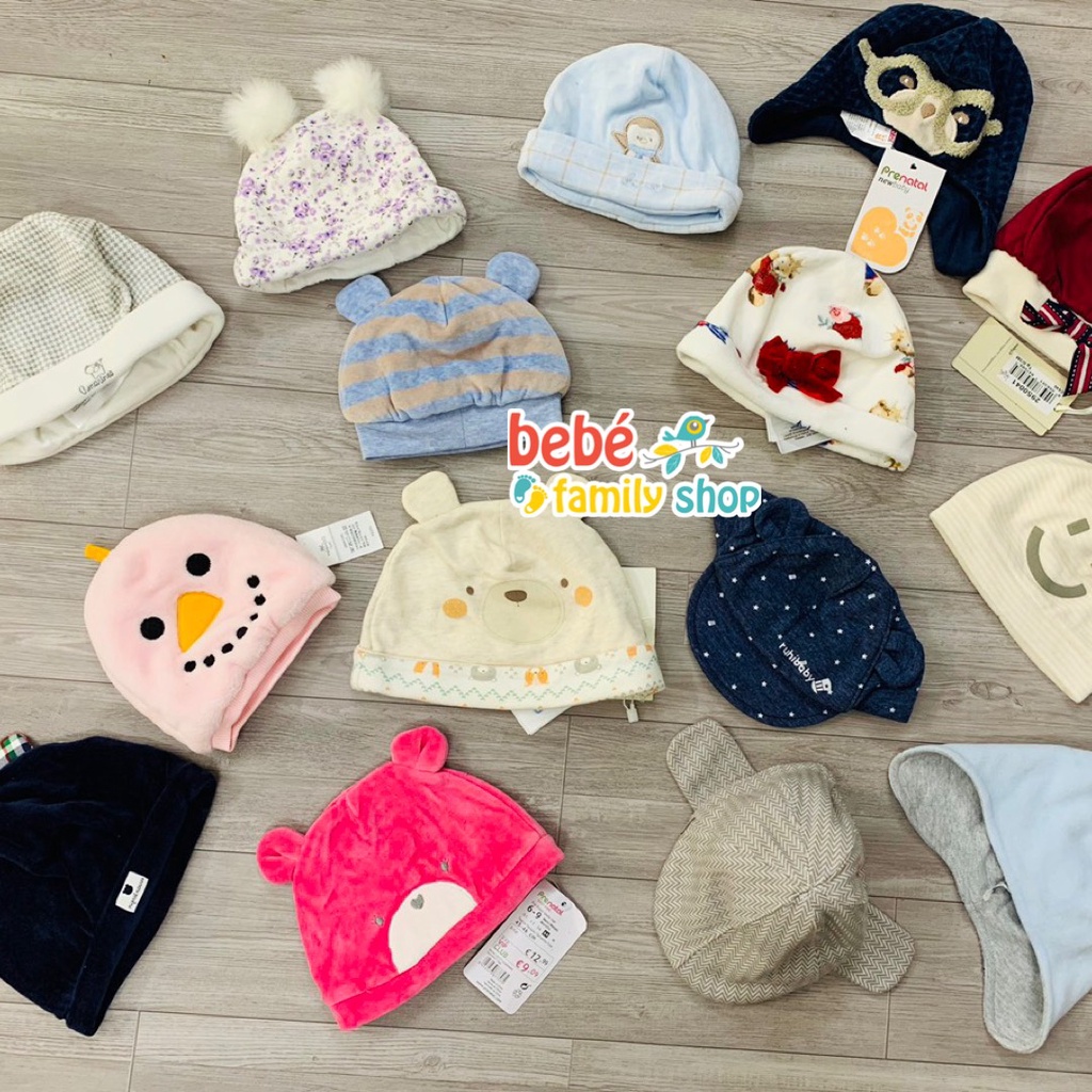 Mũ trùm đầu cho bé trai, bé gái mùa đông chất len, lông cừu, cotton/ Nón, Mũ xuất dư cho bé sơ sinh - NL