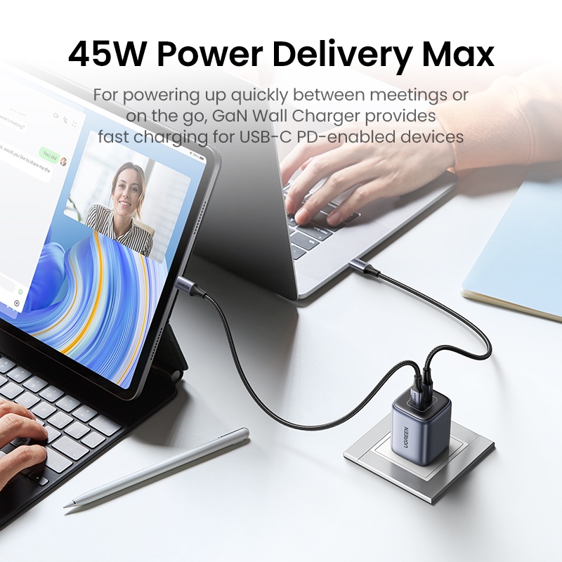 Bộ sạc nhanh UGREEN 45W cổng USB Type C thích hợp cho iPad pro iPad mini SAMSUNG S23 S22 S21 S20 iPhone 14 pro max