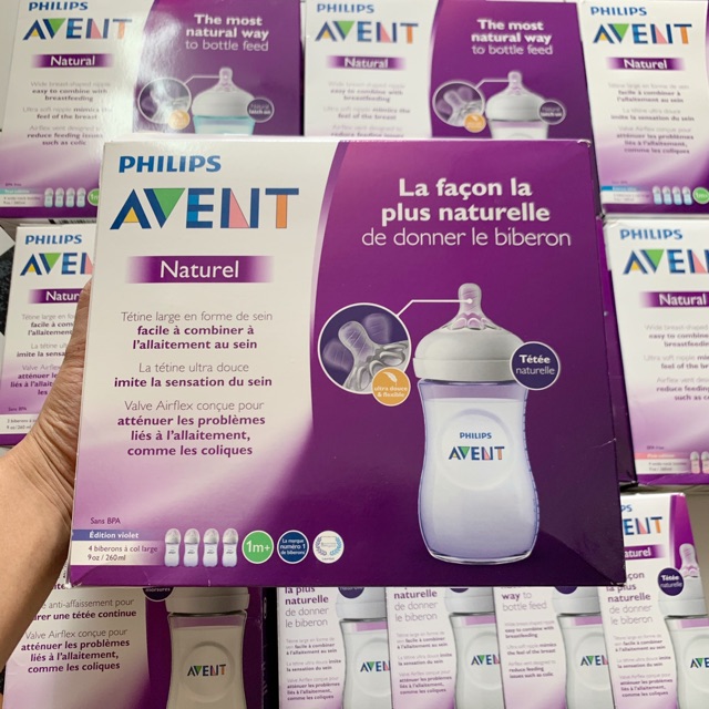 Bình sữa chống đầy hơi Philips Avent Natural 125ml/ 260ml/ 330ml tách set, chính hãng, đủ màu, núm tùy chọn