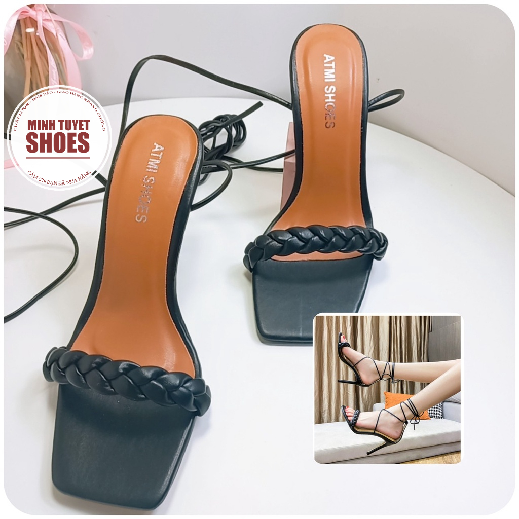 Giày dép nữ cao gót nhọn 9 phân kiểu chiến binh cột dây quai ngang mảnh xinh xắn Minhtuyetshoes