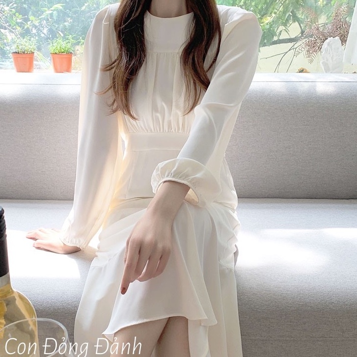 Váy MORAN dáng dài đuôi cá style đơn giản dịu dàng vintage Hàn Quốc sang trọng VD039