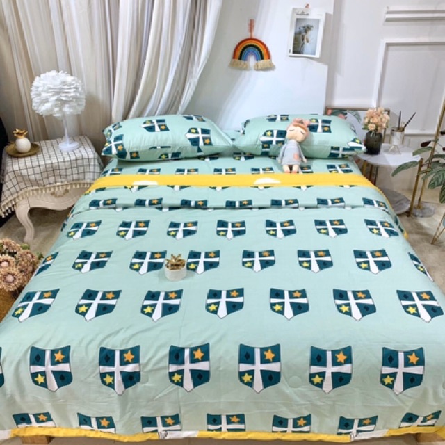 Bộ chăn ga gối cotton 100% cotton leving (drap- mềm chần -ra giường)