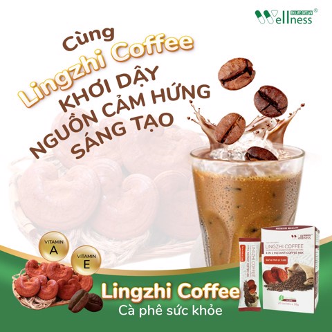 Cà phê sức khỏe nấm linh chi Lingzhi Coffee, giúp tỉnh táo, giảm căng thẳng, bổ sung vitamin A, E, chất xơ, 20 gói