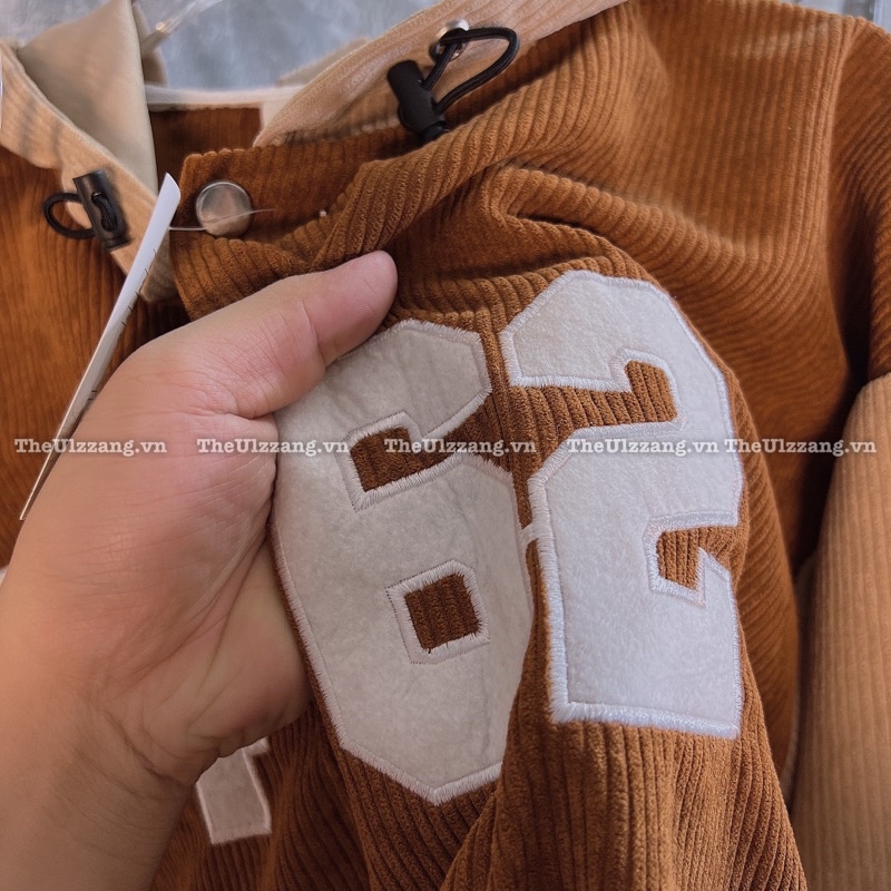 Áo khoác nhung tâm nút bấm form rộng nam nữ hàng quảng châu thêu AM F462 NÓN - NT1005