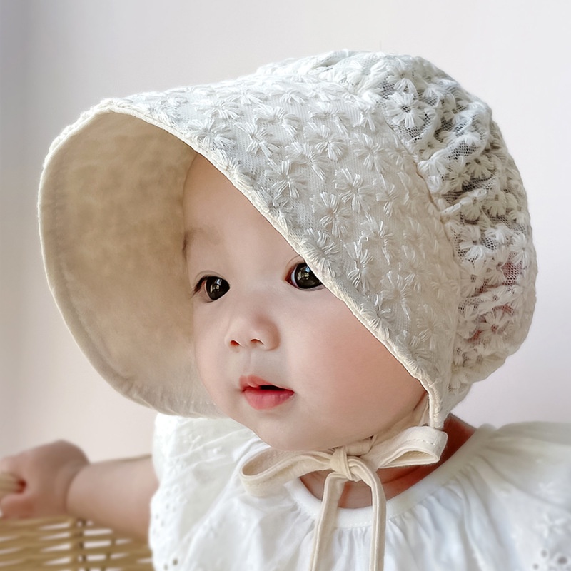 Mũ tai bèo che nắng màu trơn phối len đan thoáng khí kèm dây đeo thời trang xuân thu cho bé gái