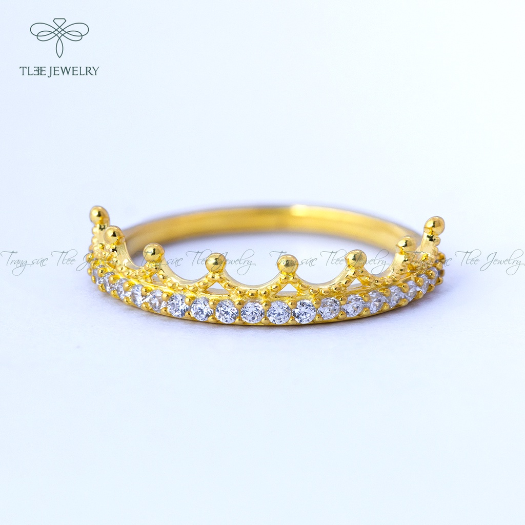 Nhẫn bạc nữ TLEE king nạm đá cao cấp xi vàng 14k NCJ A0105