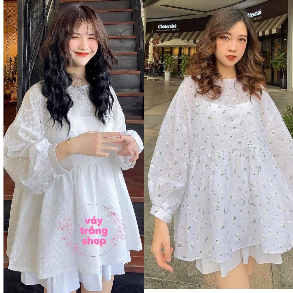 Áo babydoll hoa nhí dáng rộng vintage bánh bèo hottrend đẹp chuẩn ảnh shop váy trắng