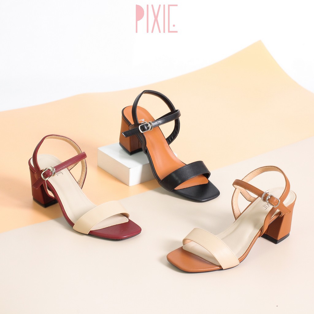 Giày Sandal Cao Gót 6cm Đế Vuông Mix Nhiều Màu Màu Đen Pixie X467