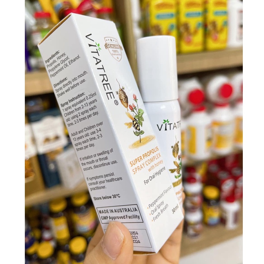 Mật Ong Manuka Úc Dạng Chai Xịt Keo Ong Vitatree 30ml Cho Bé và Gia Đình