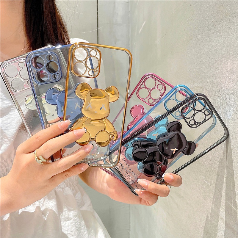 Ốp lưng iphone gấu KAWS bóng nổi 3D viền si chống bẩn cạnh vuông 7plus/8plus/x/xr/xs/11/12/13 pro/max/plus/promax