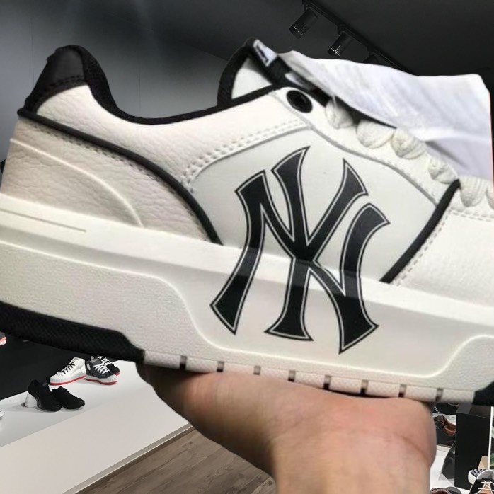 Giày MLB Chunky Liner White Black New York Yankees, Giày Thể Thao Nam Nữ MLB NY Đen Trắng Đế Tăng Chiều Cao 5cm