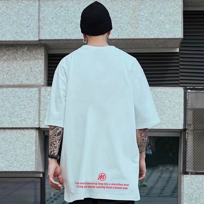 Áo Thun Tay Ngắn Dáng Rộng In Chữ Phong Cách Hip Hop Nhật Bản Thời Trang Mùa Hè Cho Nam Và Nữ Size M-8XL