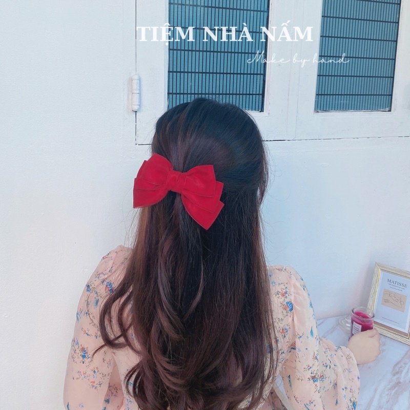 KẸP TÓC NƠ SATIN PHỐI VOAN HÀN QUỐC - [ Nhà Nấm handmade]