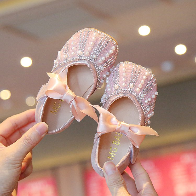Giày Búp Bê Đế Mềm Chống Trượt Đính Nơ Và Ngọc Trai Thời Trang Cho Bé Gái
