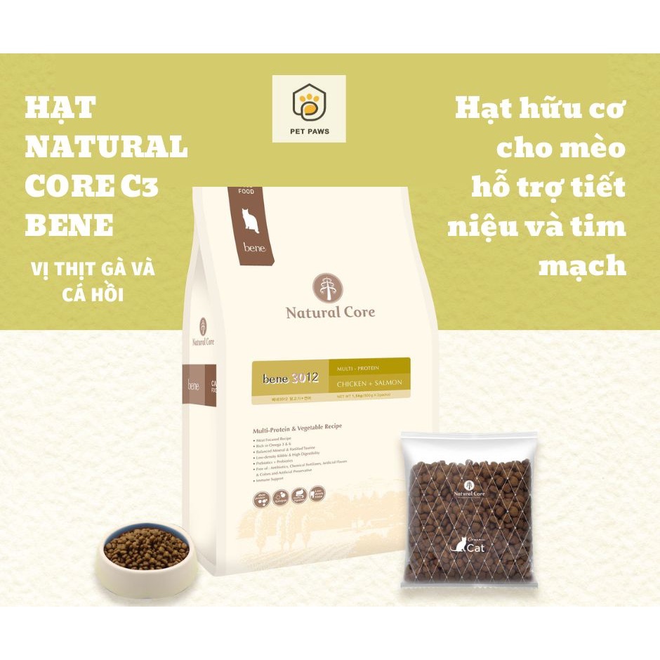 Thức ăn hạt cho mèo Natural Core C3 Bene 3012 | Thịt gà và Cá hồi | Tốt cho tiết niệu và tim mạch | Ngăn ngừa dị ứng