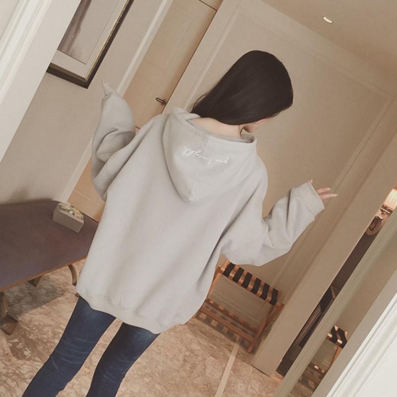 Áo Hoodies nữ tay dài màu trơn thiết kế dáng rộng thoải mái và thời trang