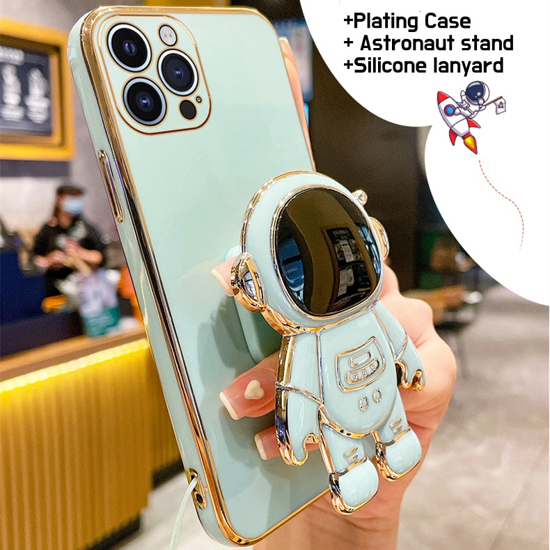 Ốp Điện Thoại In Hình Phi Hành Gia 6D Mạ Điện Kèm Dây Đeo Cho Iphone 14 Plus 14 13 12 11 Pro Max