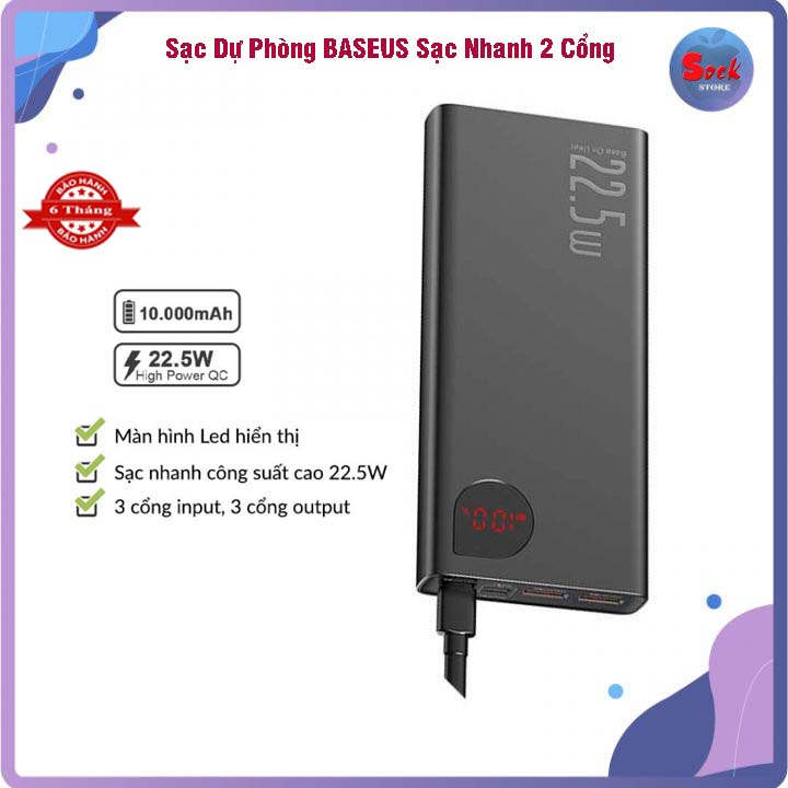 Pin Sạc Dự Phòng Sạc Nhanh BASEUS Hỗ Trợ Sạc Nhanh 2 Cổng Bảo Hành 1 Đổi 1