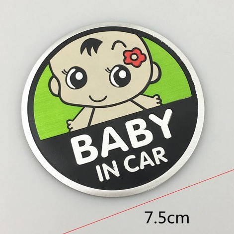 Tem nhôm dán xe Baby in car hình tròn 7.5cm nhiều màu