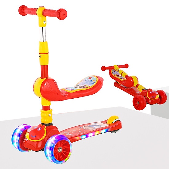 XE TRƯỢT SCOTTER 3 TRONG 1 CÓ GHẾ NGỒI + CÓ ĐÈN VÀ NHẠC/ XE TRƯỢT SCOOTER NHỰA