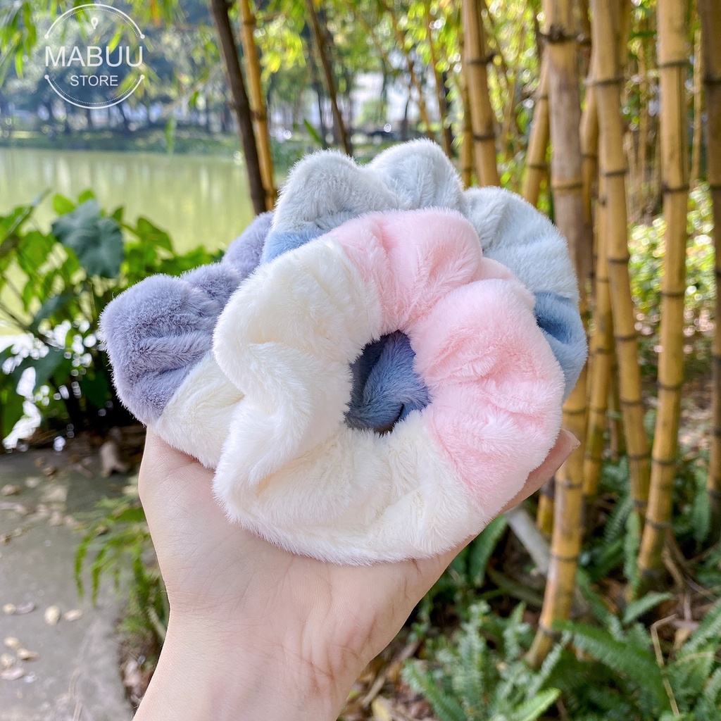 [Mã FAMARAL1 giảm 10K đơn 50K]Dây buộc tóc scrunchies lông nhung phối màu siêu mềm mịn 2020