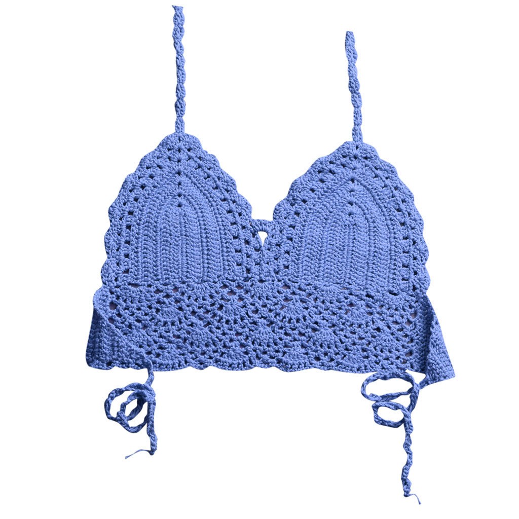 Women Sexy Bikini Top Knitting Swimsuit Padded Beachwear Lace Swimwear | BigBuy360 - bigbuy360.vn