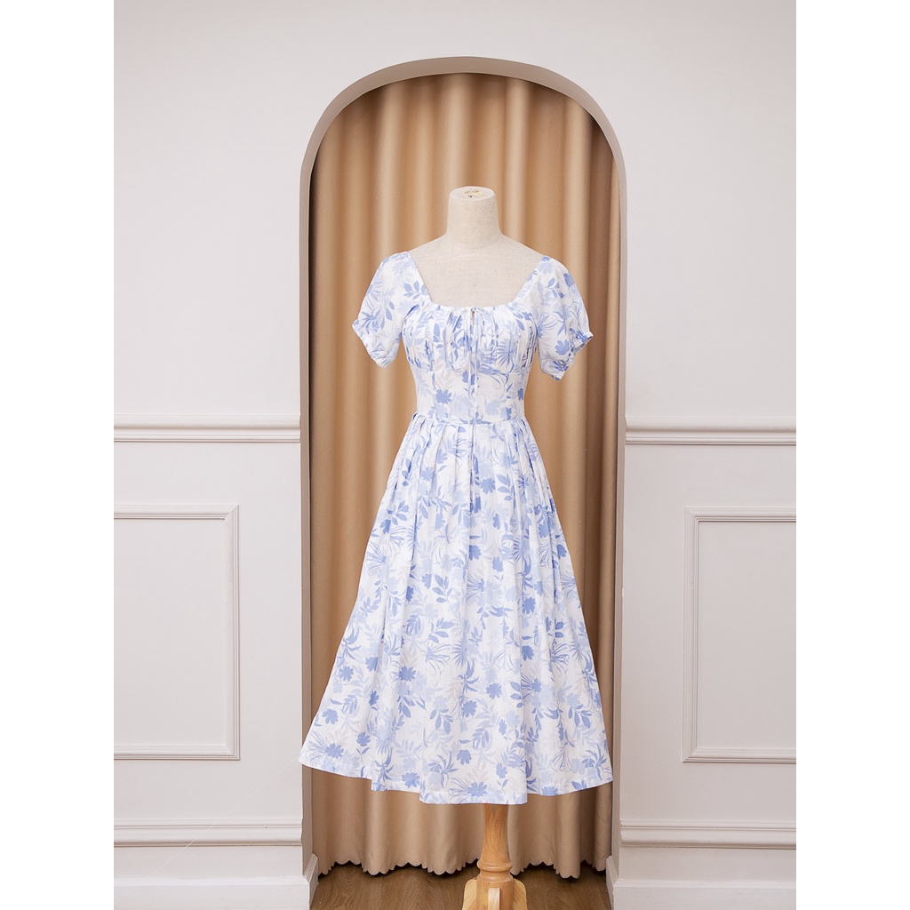 SÒ VINTAGE - MOZA Đầm hoa xếp ly tay phồng | BigBuy360 - bigbuy360.vn