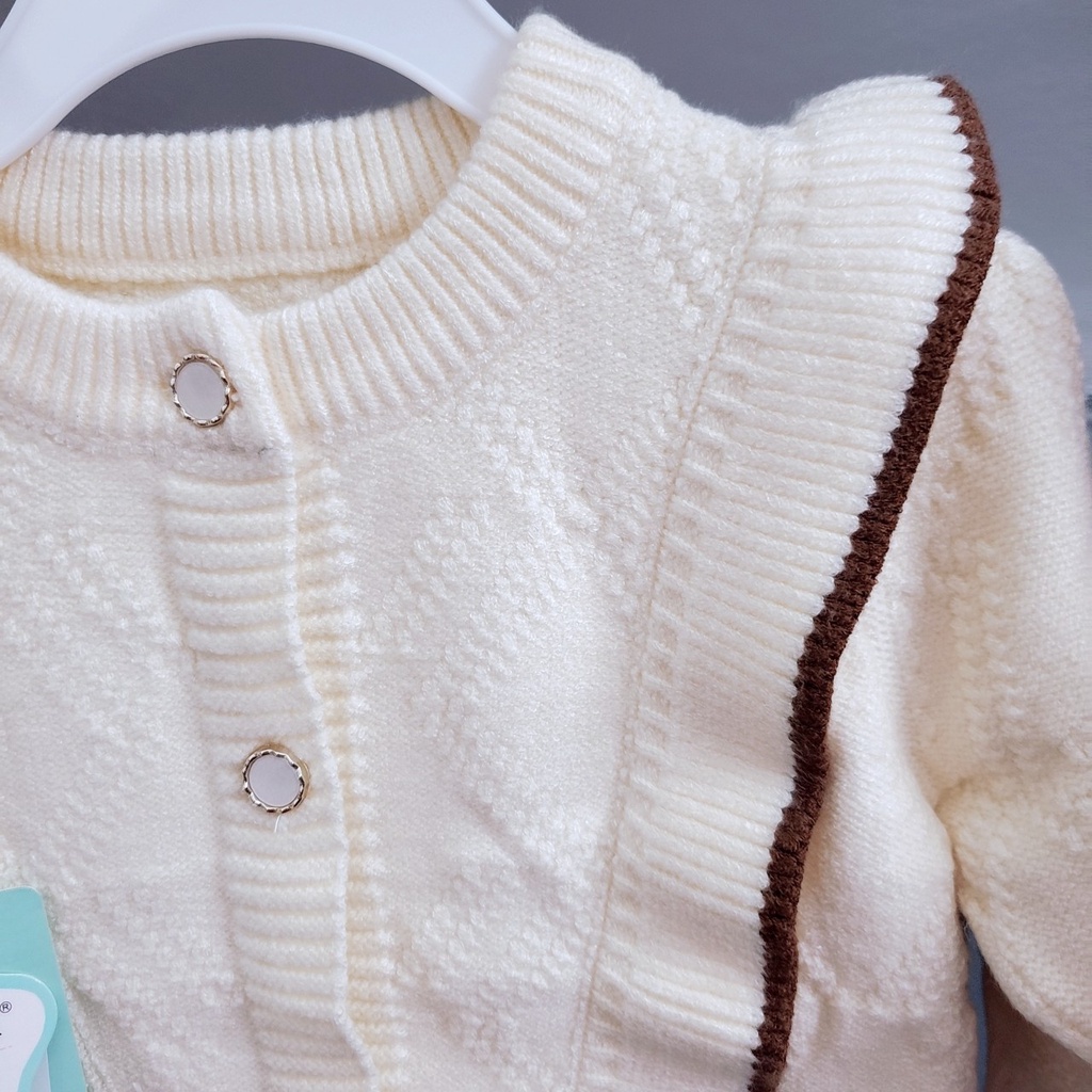 Áo len dài tay mùa đông cúc cài thẳng cho bé gái hàng quảng châu loại đẹp dày dặn mềm mại co giãn 6-13kg