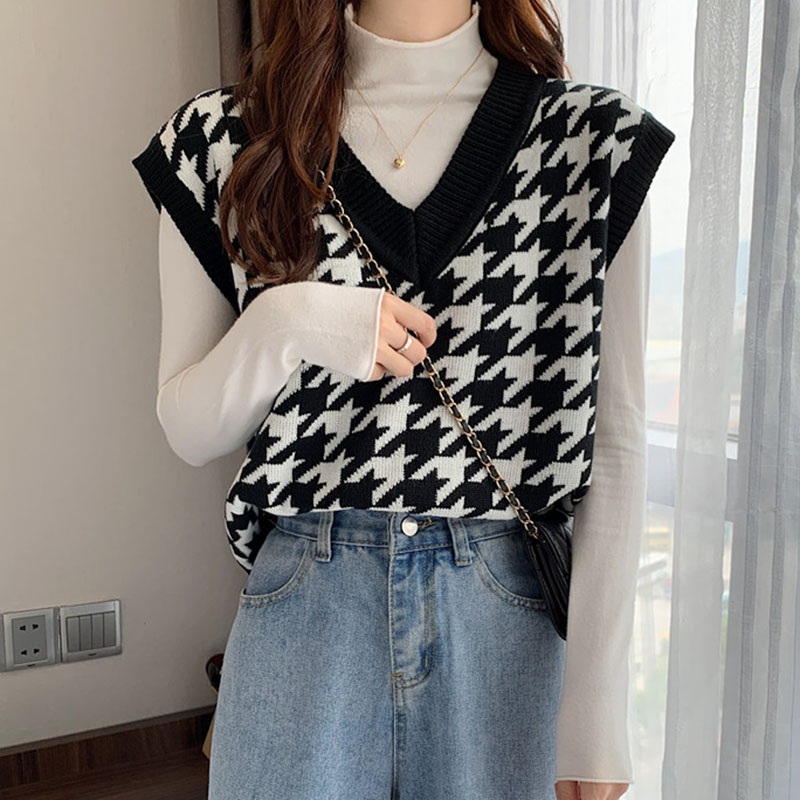  Áo sweater dệt kim không tay thiết kế xinh xắn phong cách Hàn | BigBuy360 - bigbuy360.vn