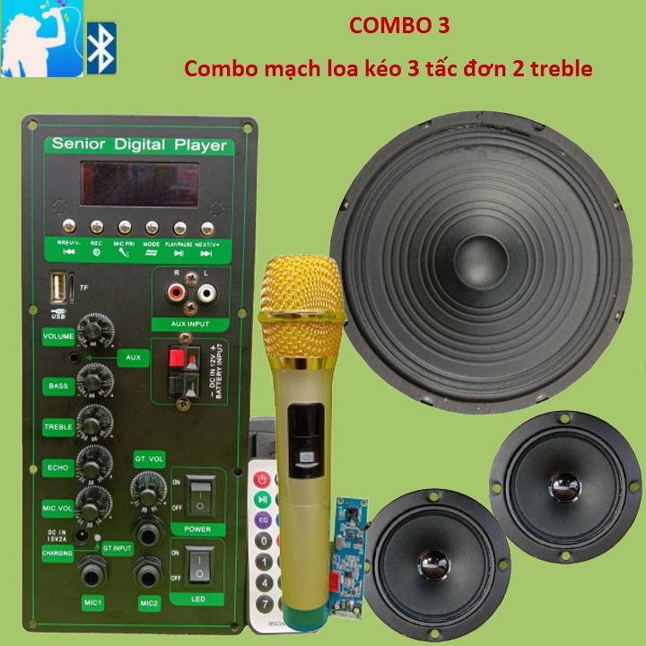 [Mã 155ELSALE giảm 7% đơn 300K] Combo mạch loa kéo CS8676 loa 3 tấc đơn treble đôi