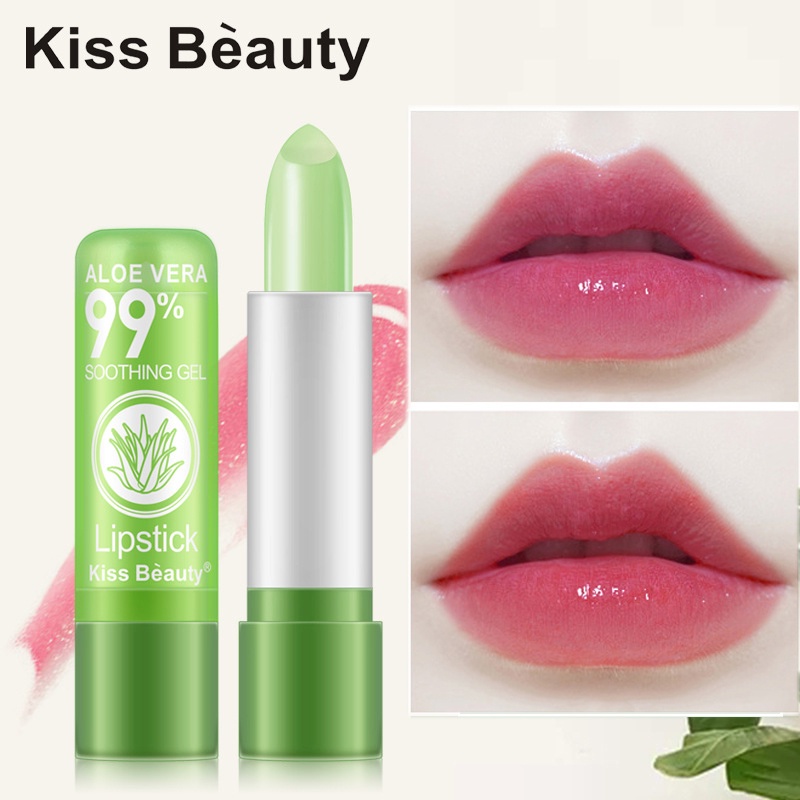 Son Dưỡng Môi KISS BEAUTY Chiết Xuất Từ Nha Đam Đổi Màu, Dưỡng Ẩm Cho Đôi Môi Mềm Mại Tự Nhiên