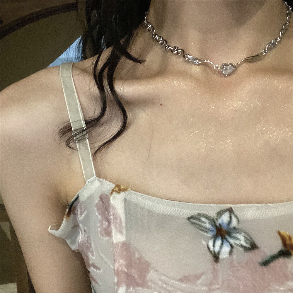 Vòng Cổ Choker Mặt Hình Cánh Thiên Thần Trái Tim Đính Kim Cương Giả Phong Cách Cổ Điển Thời Trang Dành Cho Nữ