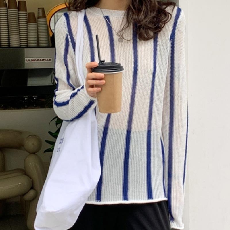 Áo Dệt Kim Tay Dài Kẻ Sọc Màu Sắc Thời Trang Mùa Hè Dành Cho Nữ