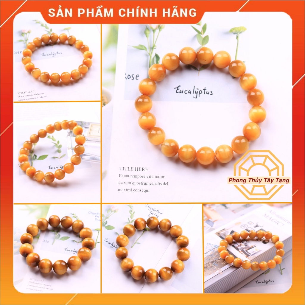 Vòng tay phong thủy Mắt hổ Vàng Tâm [TẶNG HỘP GỖ CAO CẤP] tài lộc may mắn - đủ size 8, 10, 12 li - Phong Thủy Tây Tạng