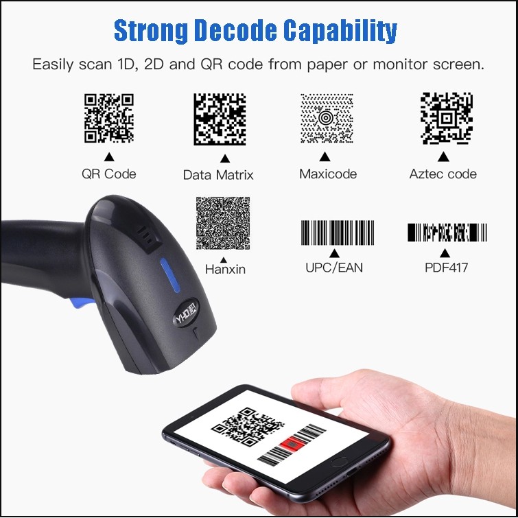 Bảng giá Máy bắn mã vạch cầm tay YHD 1100D 2D có dây, Đầu đọc mã vạch Barcode(1D) Qrcode(2D) có dây dùng trên Máy tính, Laptop Phong Vũ