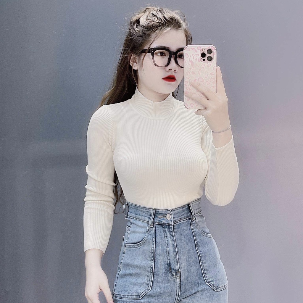 Áo len nữ cổ lọ 3 phân chất len tăm co dãn mềm mịn | BigBuy360 - bigbuy360.vn