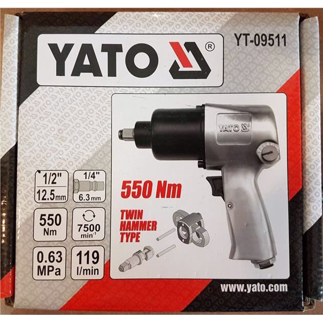 Súng Bắn Bu Lông 2 Búa 1/2" Yato YT-09511 - 550Nm, Khí Nén, 2.7kg