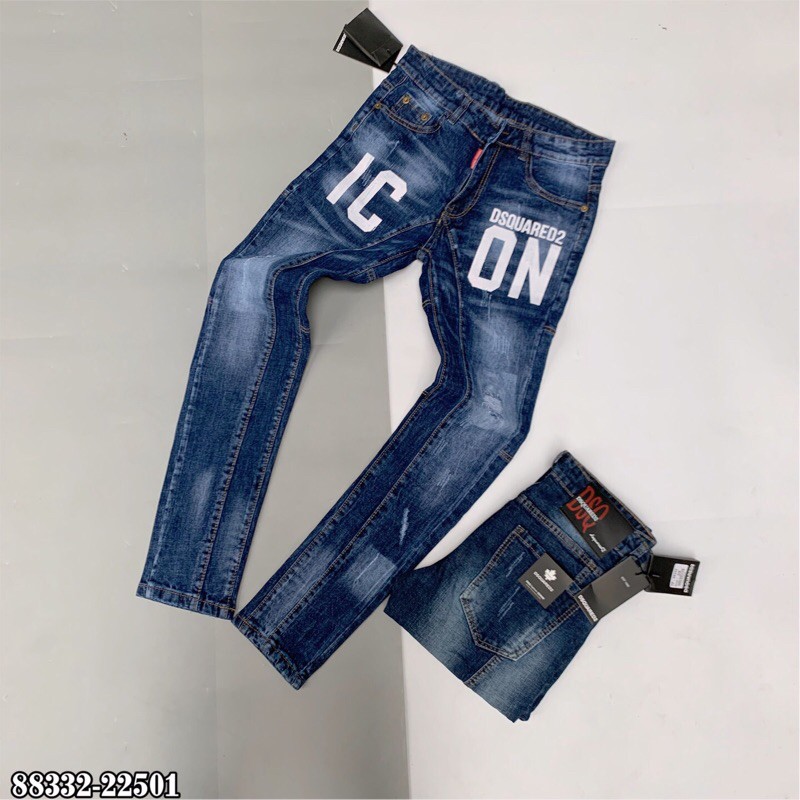 Quần bò jean nam sơn chữ ICON trắng