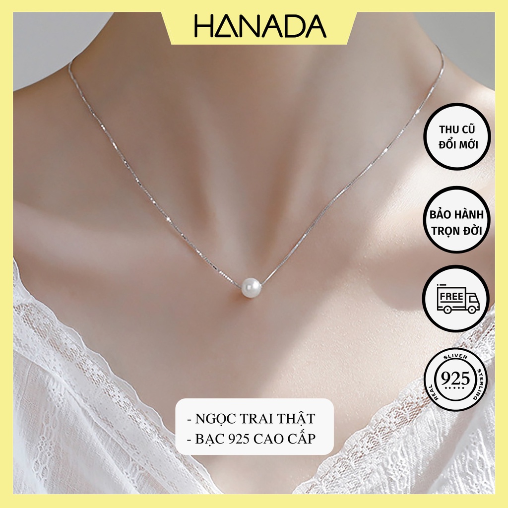 Dây Chuyền Bạc 925 Ngọc Tròn Trơn Đơn Giản Vòng Cổ Sang Trọng Kích Thước Đẹp Hanada