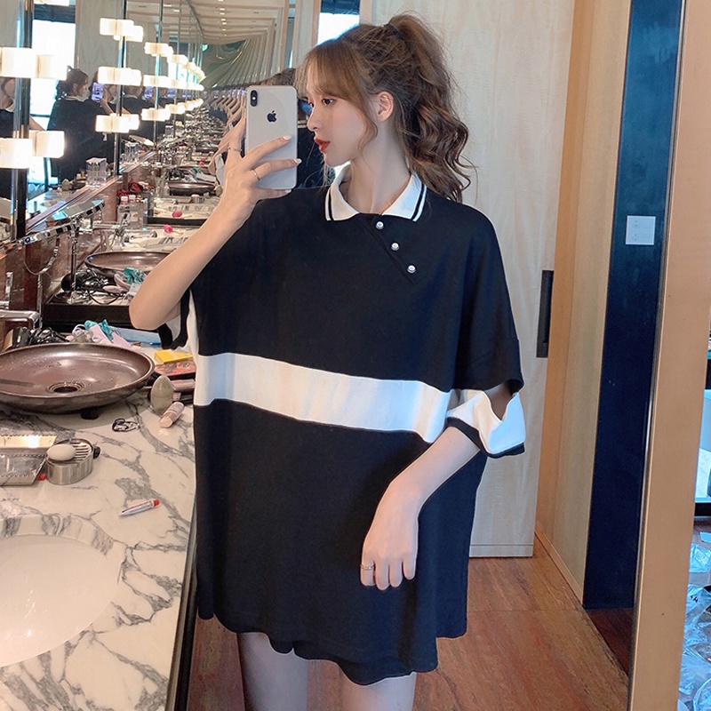 NRVP Áo Thun Nữ Dáng Dài Rộng Tay Ngắn Phong Cách Thời Trang Đường Phố Hàn Quốc